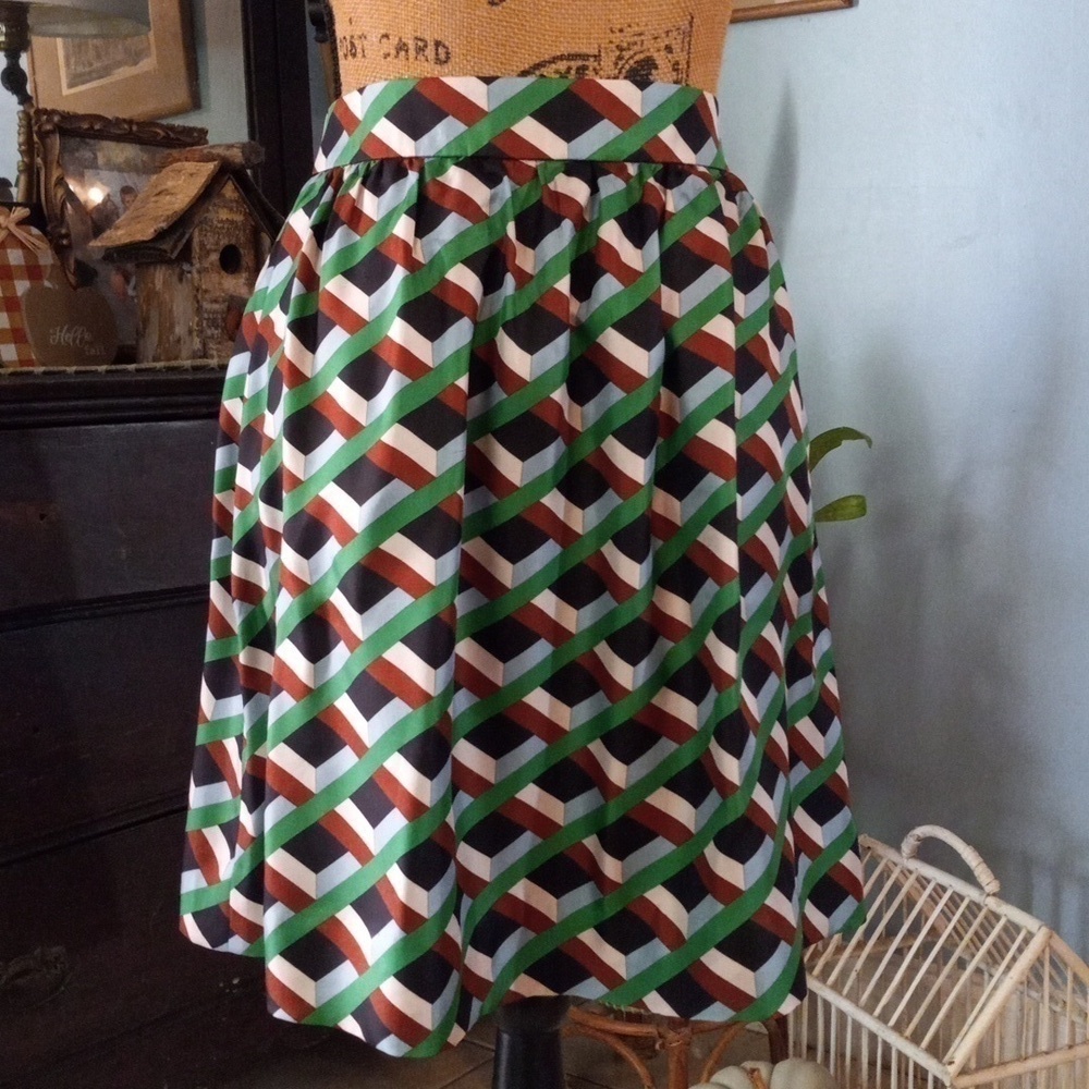 J. Crew Ratti Retro Silk Geometric Skirt in Simpatico Diamond Lattice NWT - Picture 4 of 16